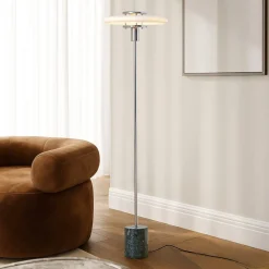 gulvlampe Branford, retro, hvid/grøn, opalglas/marmor^Lindby Online