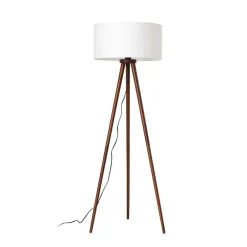 Lindby gulvlampe Charlia, hvid, valnøddetræ, højde 150 cm