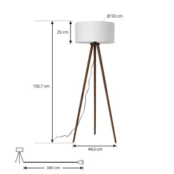 Lindby gulvlampe Charlia, hvid, valnøddetræ, højde 150 cm