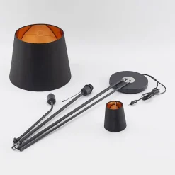 gulvlampe Efalia, sort/guld, tekstil, læselampe^Lindby