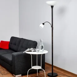 gulvlampe Elaina, læselampe, rustfarvet, 180 cm, E27^Lindby New