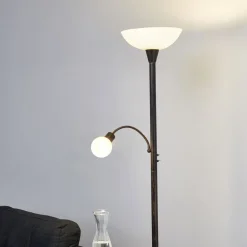 gulvlampe Elaina, læselampe, rustfarvet, 180 cm, E27^Lindby New