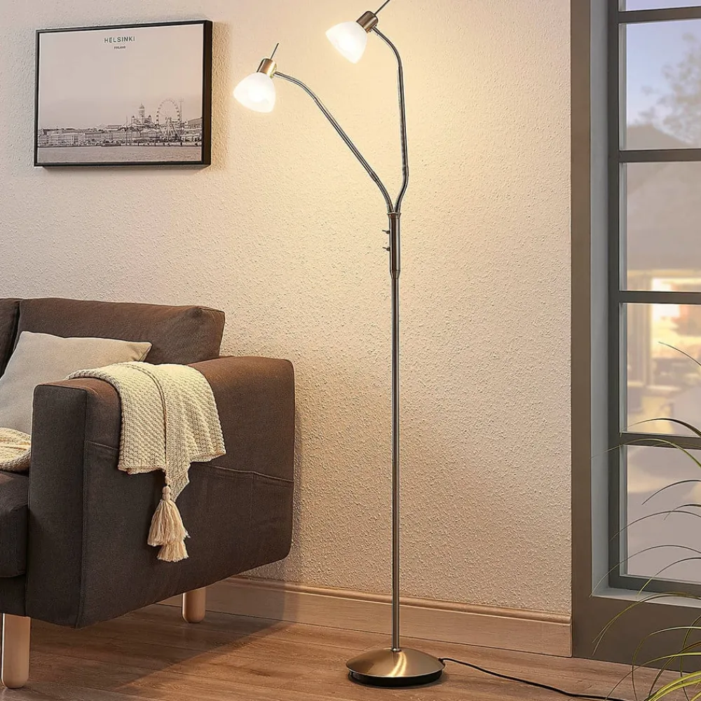 gulvlampe Gwendolin, 160 cm, nikkelfarvet, 2 lyskilder.^Lindby Clearance
