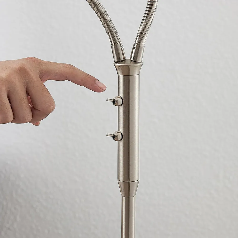 gulvlampe Gwendolin, 160 cm, nikkelfarvet, 2 lyskilder.^Lindby Clearance