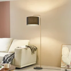 Lindby Gang|Gulvlamper>gulvlampe Hillary, sort/guld, marmor, 153 cm