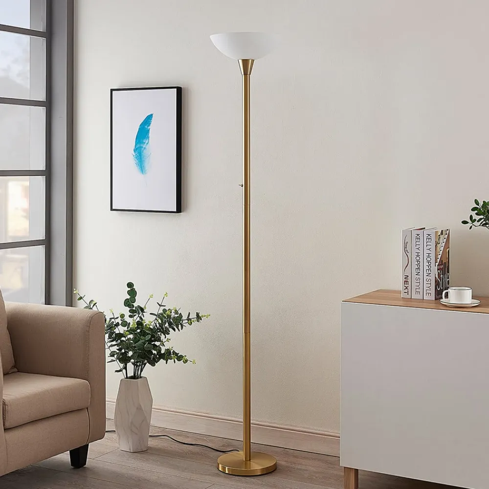 Lindby Gulvlamper|Gulvlamper>gulvlampe Ignacia, messingfarvet, glas, 180 cm, E27