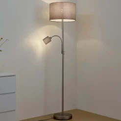 Lindby gulvlampe Jaileen, grå, tekstil, 170 cm, læselampe