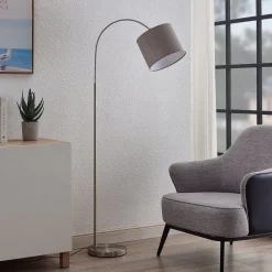 gulvlampe Keriba, nikkel/taupe, stof, 150 cm, E27^Lindby