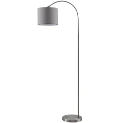 gulvlampe Keriba, nikkel/taupe, stof, 150 cm, E27^Lindby