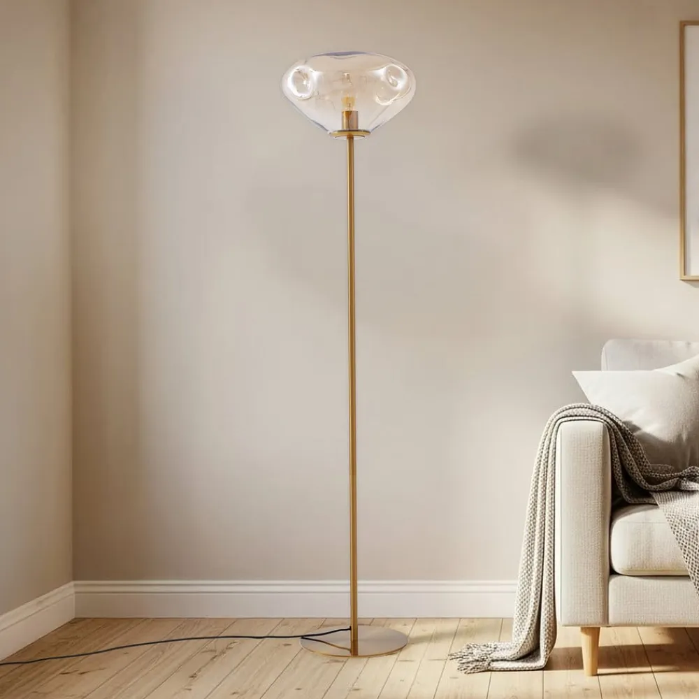 Lindby Gulvlamper|Gulvlamper>Gulvlampe Lelia, rav, glas, metal, 150 cm