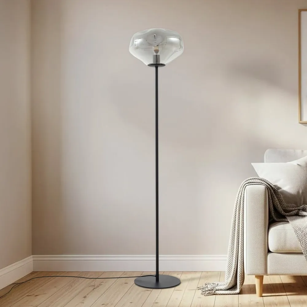 Lindby Gulvlamper|Gulvlamper>Gulvlampe Lelia, røggrå, glas, metal, 150 cm