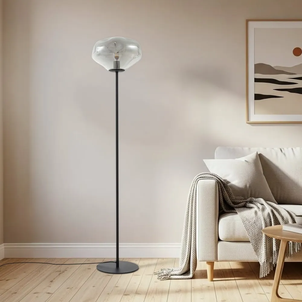 Lindby Gulvlamper|Gulvlamper>Gulvlampe Lelia, røggrå, glas, metal, 150 cm