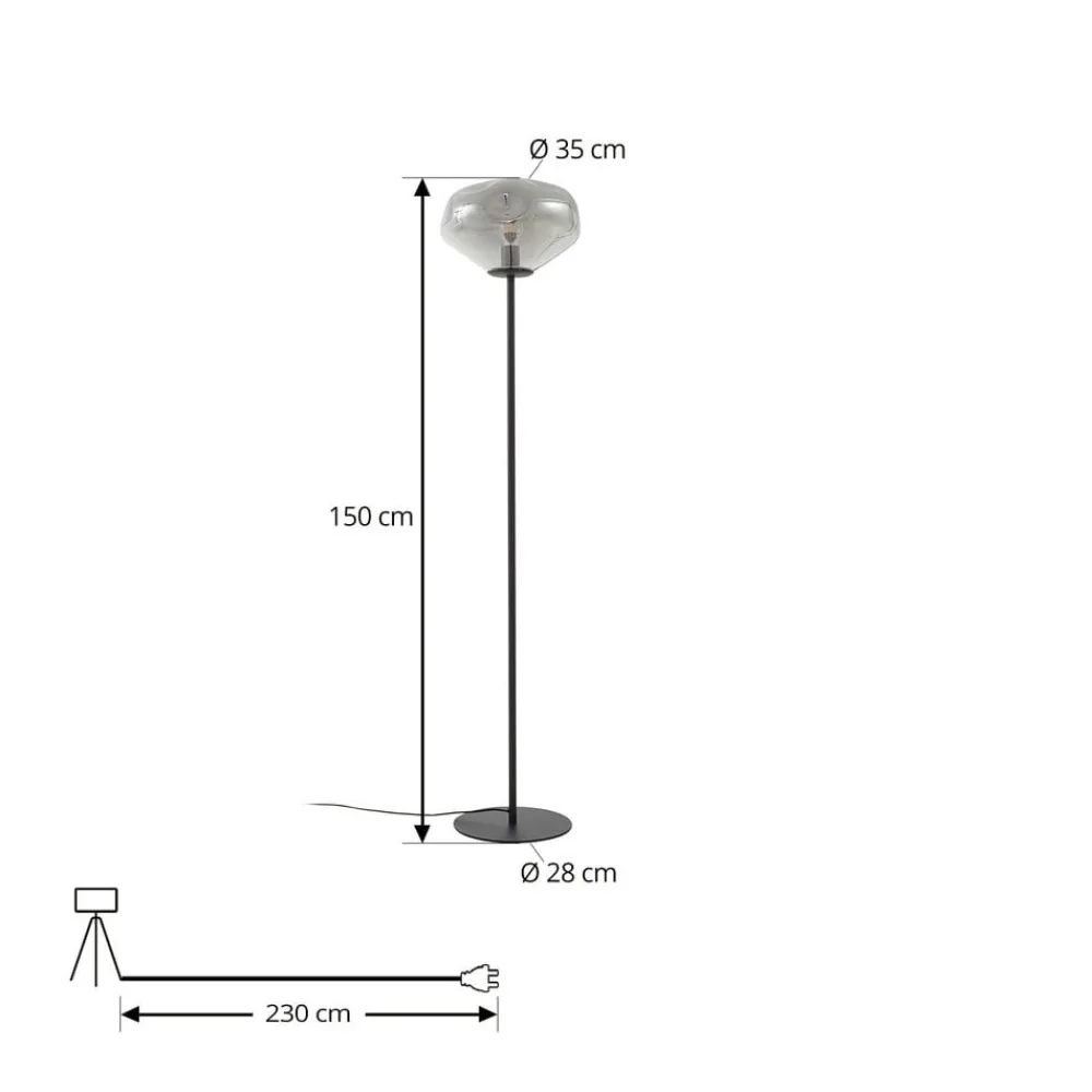 Lindby Gulvlamper|Gulvlamper>Gulvlampe Lelia, røggrå, glas, metal, 150 cm