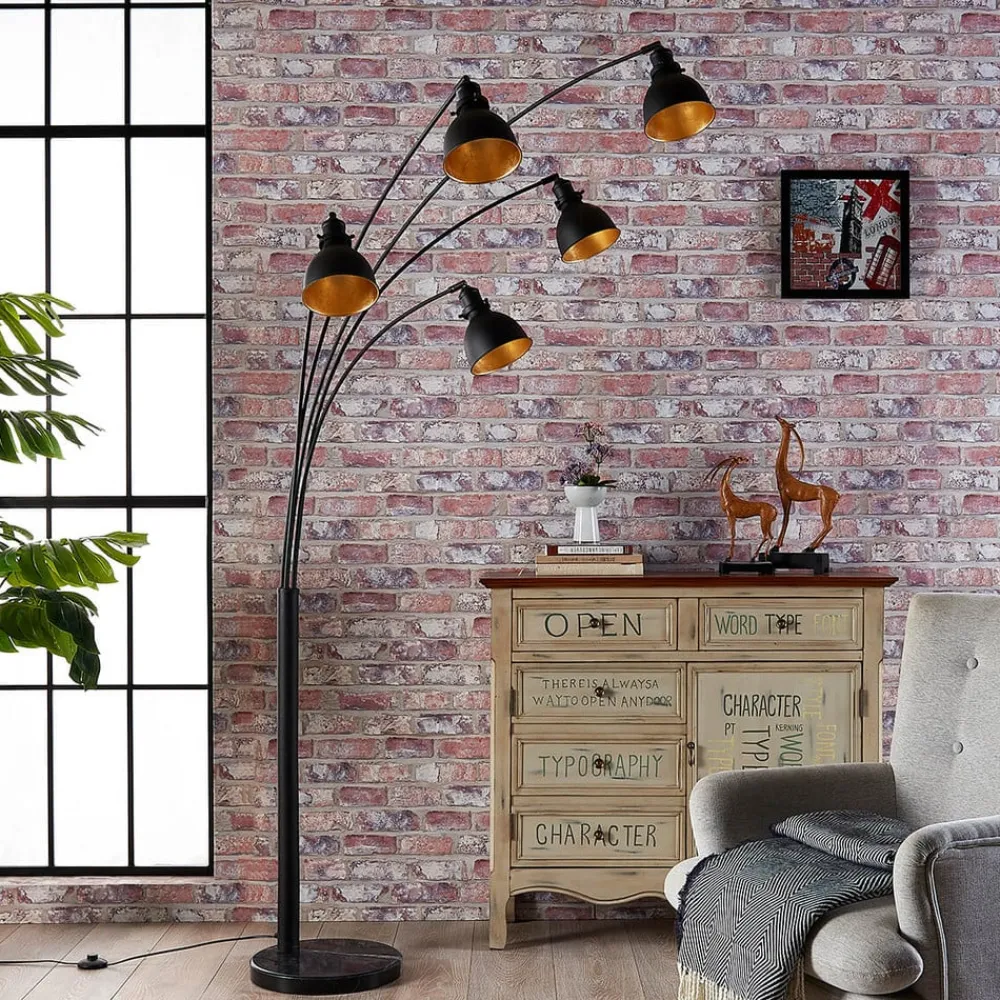 gulvlampe Lira, 5 lyskilder, højde 205 cm, sort, guld^Lindby Best