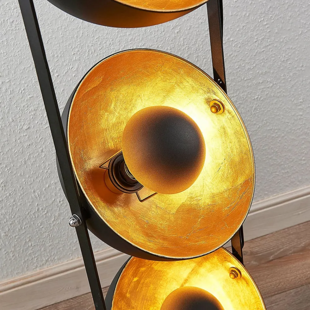 Lindby Gulvlamper|Gulvlamper>gulvlampe Muriel, 3 lyskilder, sort/guld, metal