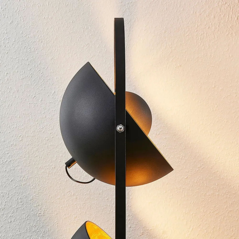 Lindby Gulvlamper|Gulvlamper>gulvlampe Muriel, 3 lyskilder, sort/guld, metal