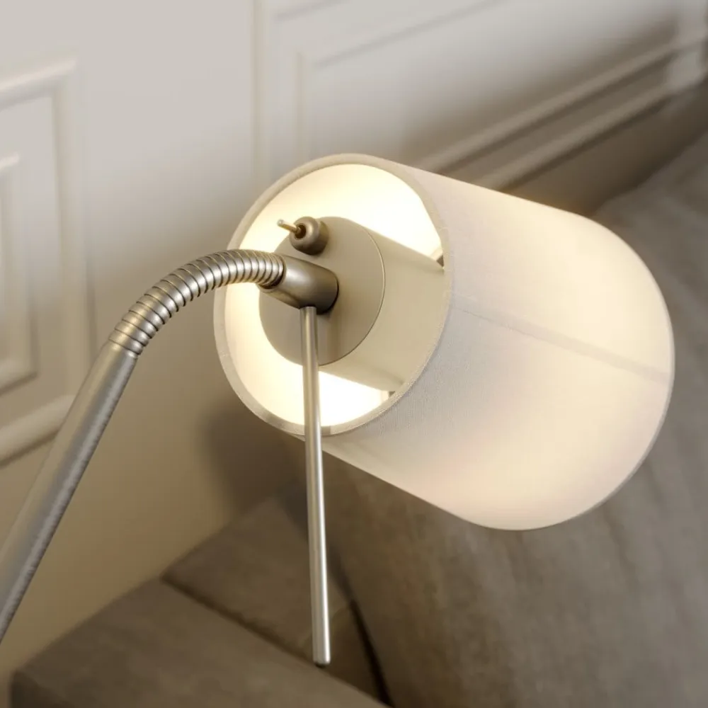 gulvlampe Nantwin, 175 cm, hvid, nikkel, tekstil^Lindby Online