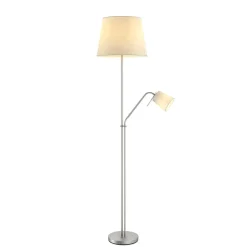gulvlampe Nantwin, 175 cm, hvid, nikkel, tekstil^Lindby Online