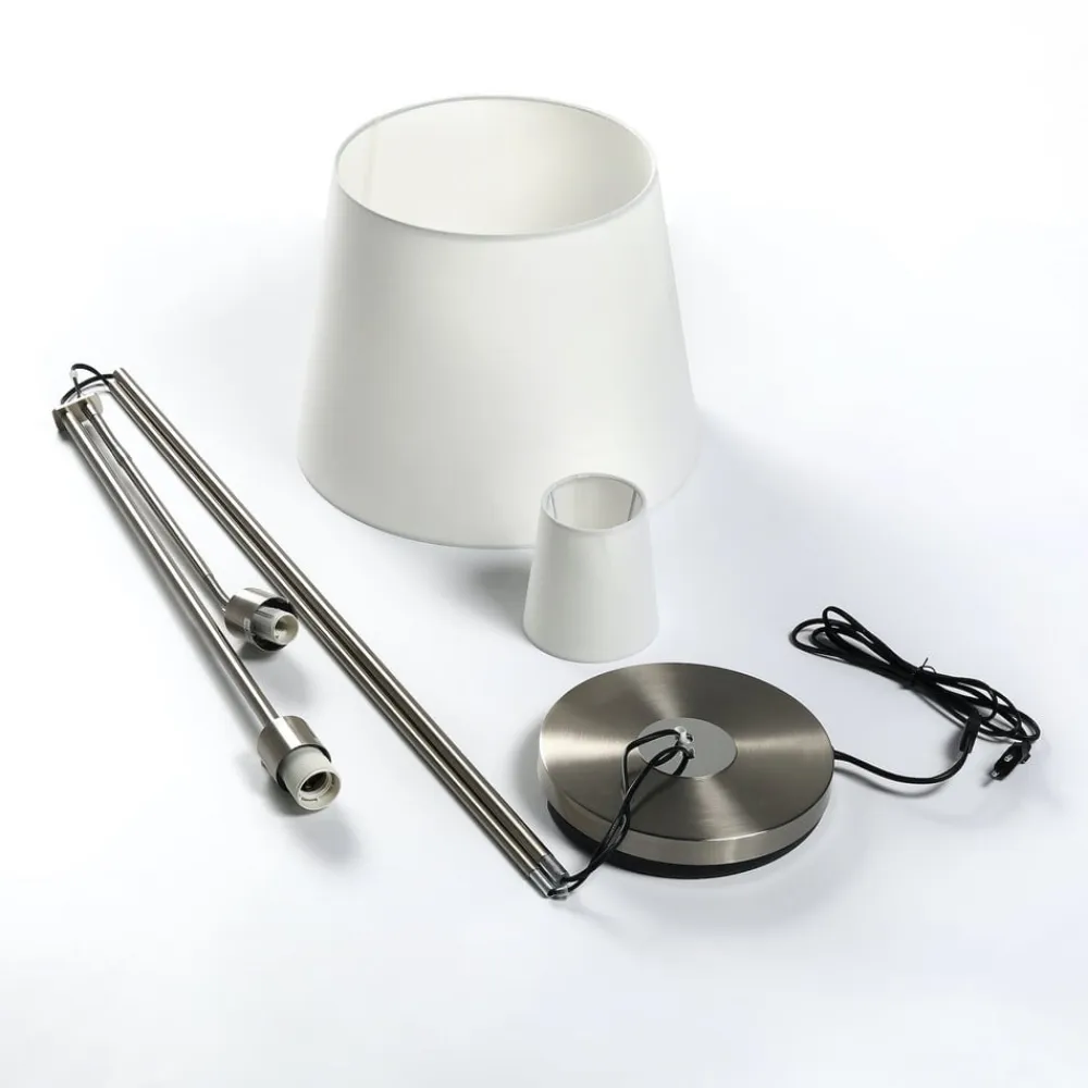 gulvlampe Nantwin, 175 cm, hvid, nikkel, tekstil^Lindby Online