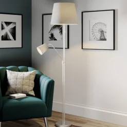 Lindby Gang|Pendellamper>gulvlampe Nantwin, 175 cm, grå, nikkel, tekstil