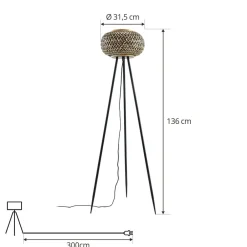 Lindby gulvlampe Nerys, sort, bambus, Ø 31,5 cm, stativ