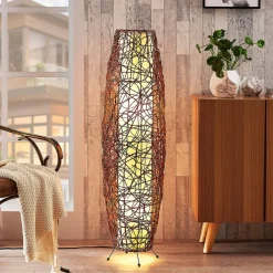 Lindby Gulvlamper|Gulvlamper>gulvlampe Nias, højde 111 cm, rattan, tekstil