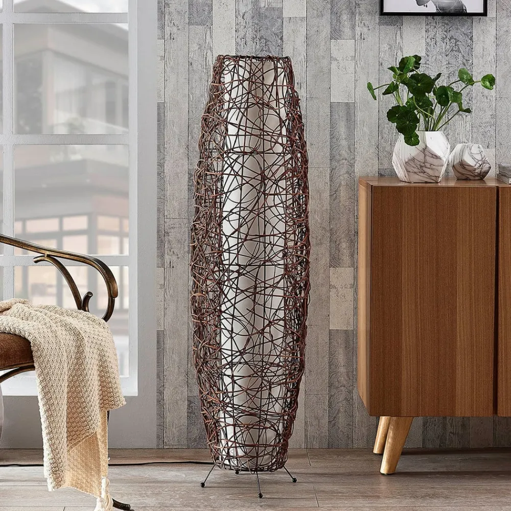 Lindby Gulvlamper|Gulvlamper>gulvlampe Nias, højde 111 cm, rattan, tekstil