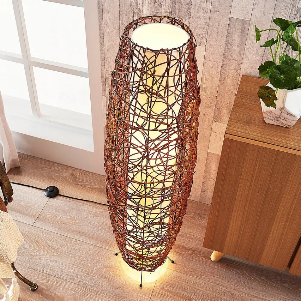 Lindby Gulvlamper|Gulvlamper>gulvlampe Nias, højde 111 cm, rattan, tekstil