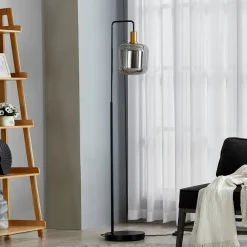 gulvlampe Nimbora, 150 cm, sort, glas, metal^Lindby Outlet