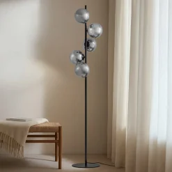 gulvlampe Orbelia, sort, 5 lyskilder, glas^Lindby