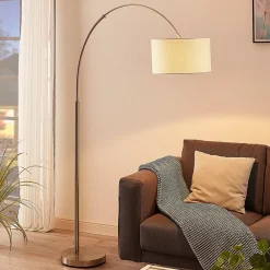 Lindby gulvlampe Railyn, hvid, stof, 200 cm, E27