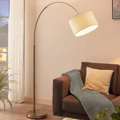 Lindby gulvlampe Railyn, hvid, stof, 200 cm, E27