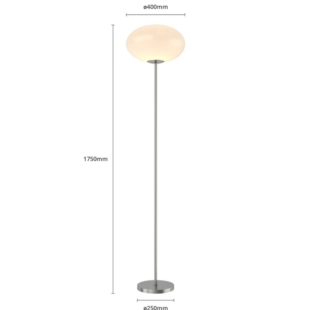 Lindby gulvlampe Sonika, 175 cm, nikkelfarvet, glas, E27