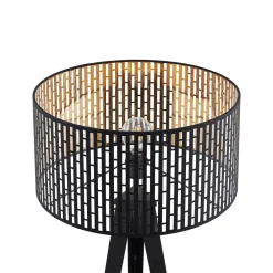 gulvlampe Thoralf, trefod, sort, tekstil, Ø50cm^Lindby Clearance