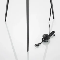 gulvlampe Thoralf, trefod, sort, tekstil, Ø50cm^Lindby Clearance