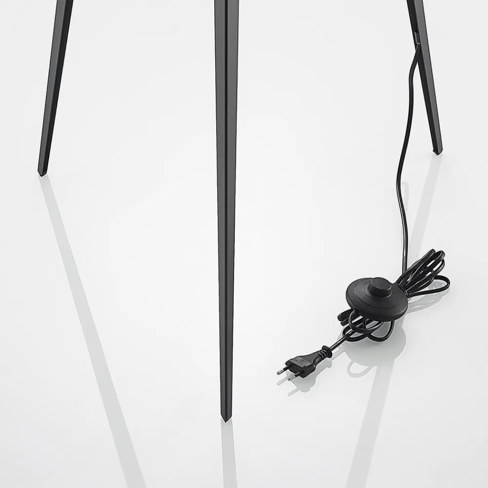 gulvlampe Thoralf, trefod, sort, tekstil, Ø50cm^Lindby Clearance