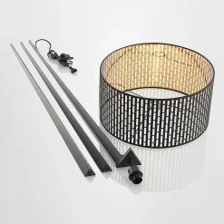 gulvlampe Thoralf, trefod, sort, tekstil, Ø50cm^Lindby Clearance