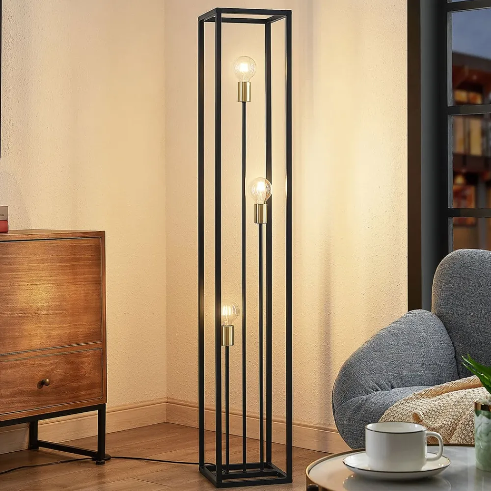 Lindby Pendellamper|Gulvlamper>gulvlampe Tiliane, sort, metal, 3 lyskilder, 153 cm
