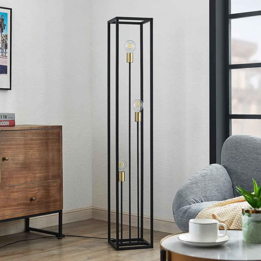 Lindby Pendellamper|Gulvlamper>gulvlampe Tiliane, sort, metal, 3 lyskilder, 153 cm