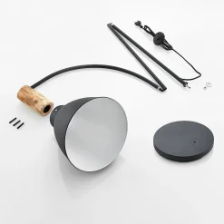 Lindby gulvlampe Trebale, sort, træ, 154 cm, E27