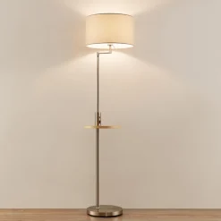 gulvlampe Zinia, nikkelfarvet, hylde, USB-tilslutning^Lindby Sale