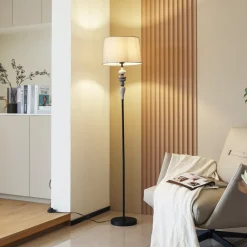 Lindby Haldorin gulvlampe, grå/sort, tekstil, 157 cm