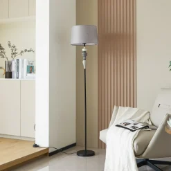 Lindby Haldorin gulvlampe, grå/sort, tekstil, 157 cm