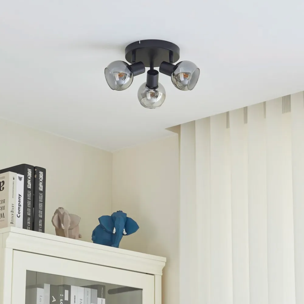 Lindby Hedvig loftlampe, rund, sort, 3 lyskilder.