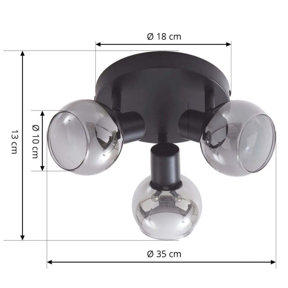 Lindby Hedvig loftlampe, rund, sort, 3 lyskilder.