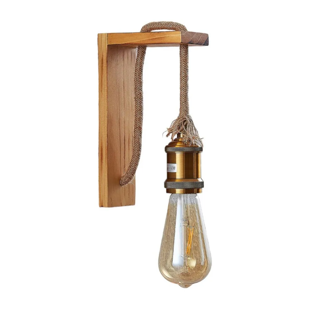 Lindby Helou væglampe i træ med synlig fatning