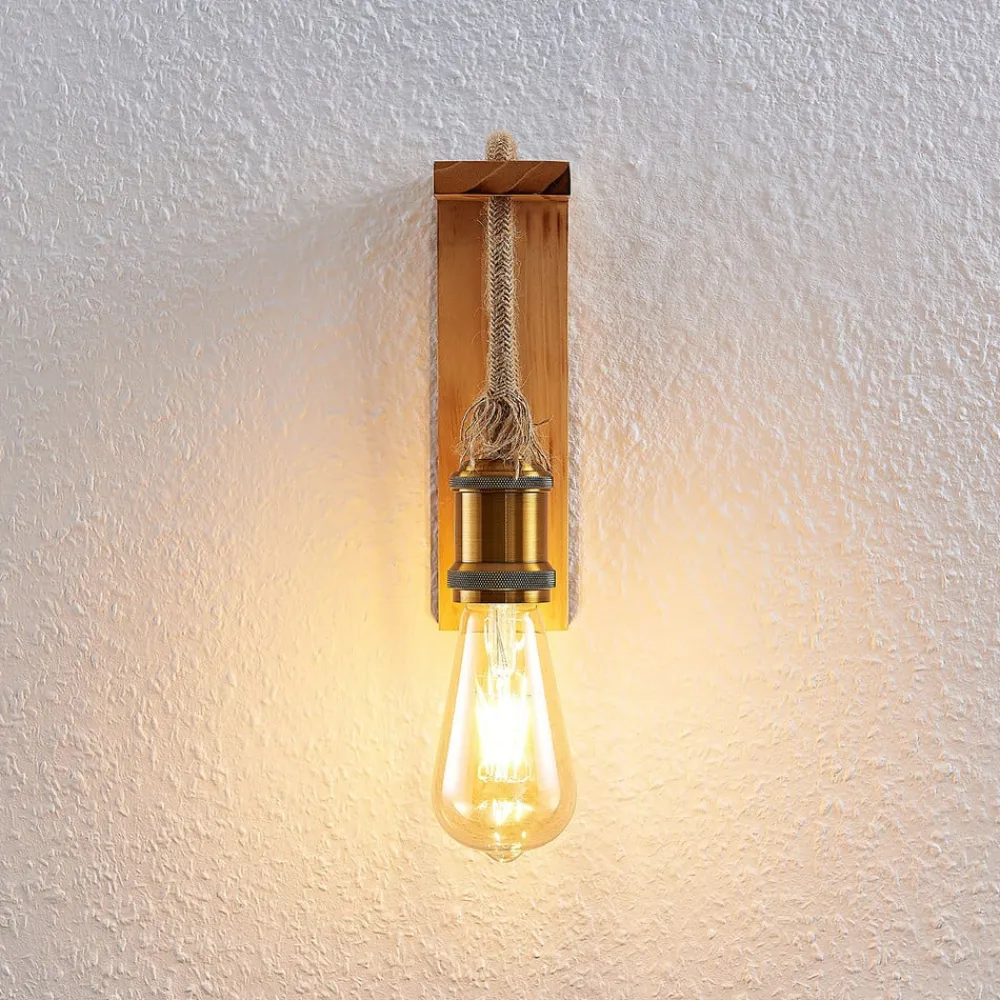 Lindby Helou væglampe i træ med synlig fatning