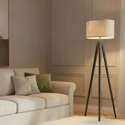 Herry gulvlampe, sort, træ, trefod, 153 cm^Lindby