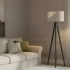 Herry gulvlampe, sort, træ, trefod, 153 cm^Lindby