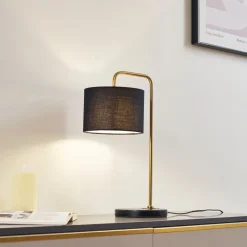 Lindby Hillary bordlampe, sort/guld, marmor, 49 cm